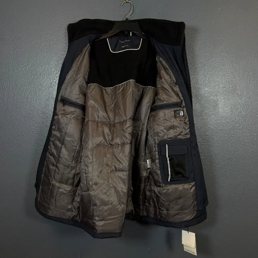 Calvin Klein S men’s blue parka down Winter Jacket Hooded Fleece
